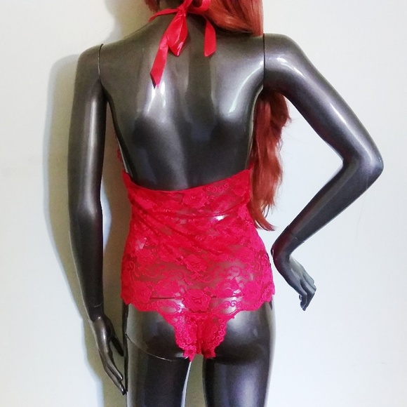 Adorejoy Ribbon-tie Halter Teddy - Picture 3 of 5
